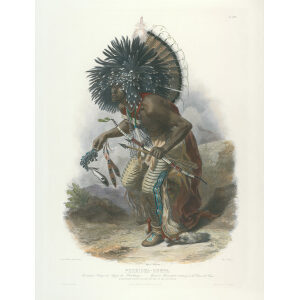 Heritage Prints Bodmer tbl 23 Pehriska-Ruhpa. Moennitarri warrior in the Costume of the Dog Dance (color)