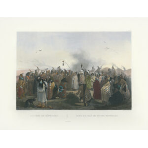 Heritage Prints Bodmer tbl 27 Scalp dance of the Minnatarres (color)
