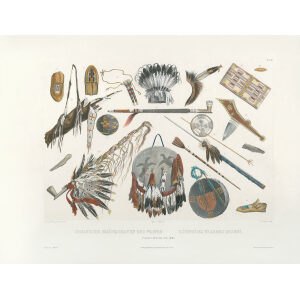 Bodmer tbl 48 Indian Utensils and Arms (2) (color)