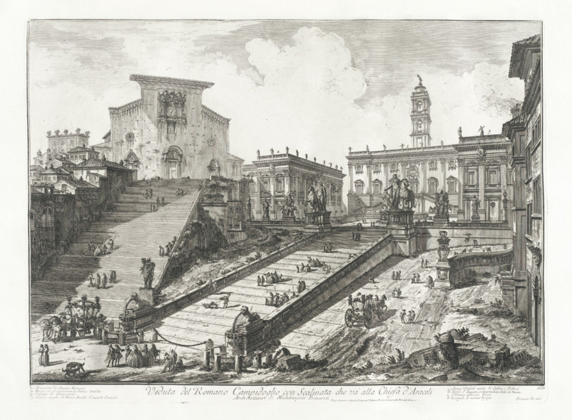 Vedute del Romano Campidoglio con Scalinata che va'alla Chiesa d'Acraceli - Giovanni Battista Piranesi – Le Vedute di Roma – Facsimile Giclee Print